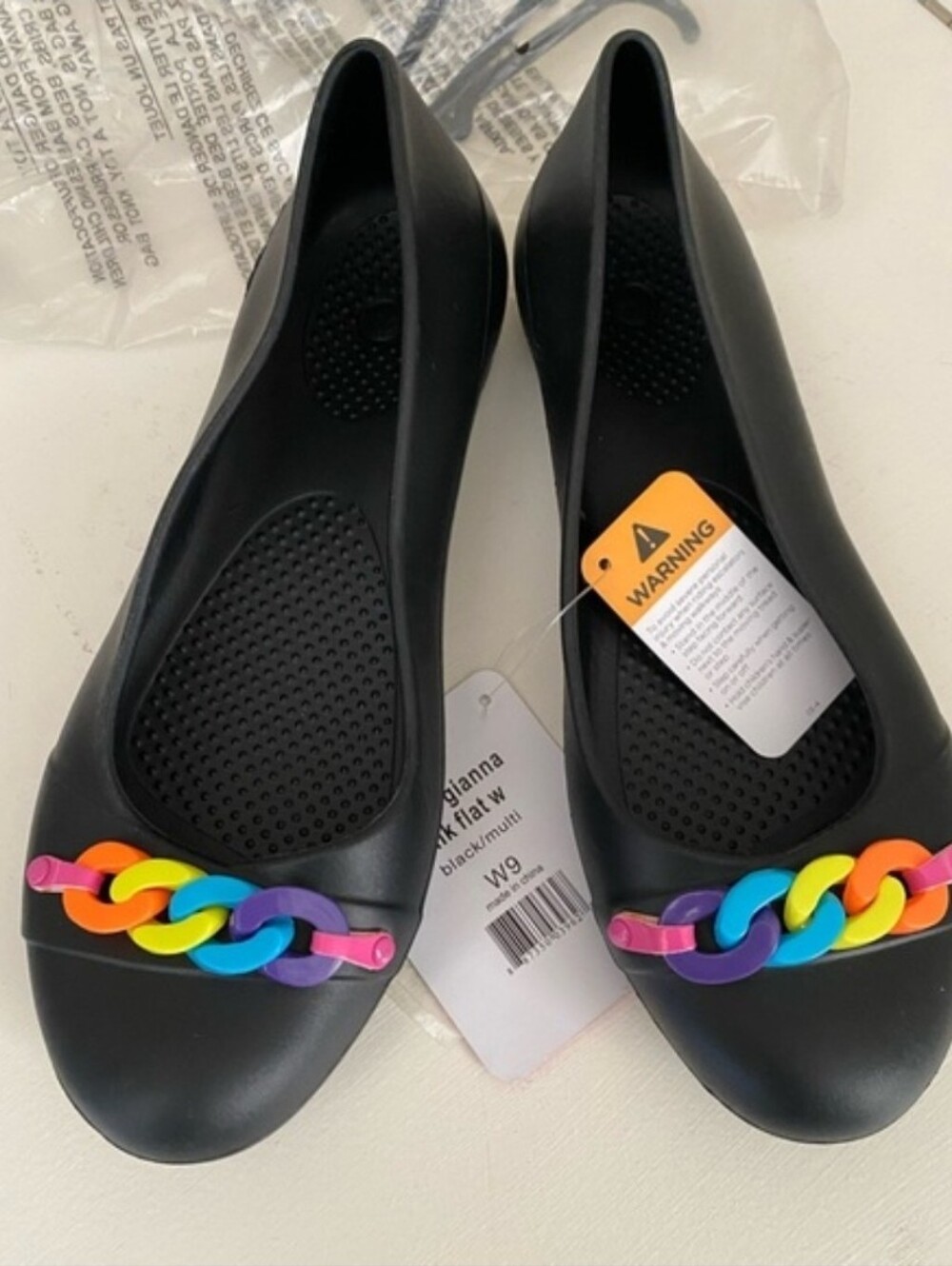 NEW! Crocs 9 Women Shoes Gianna Link Flat Shoes Rainbow Link Decoration Ballet.